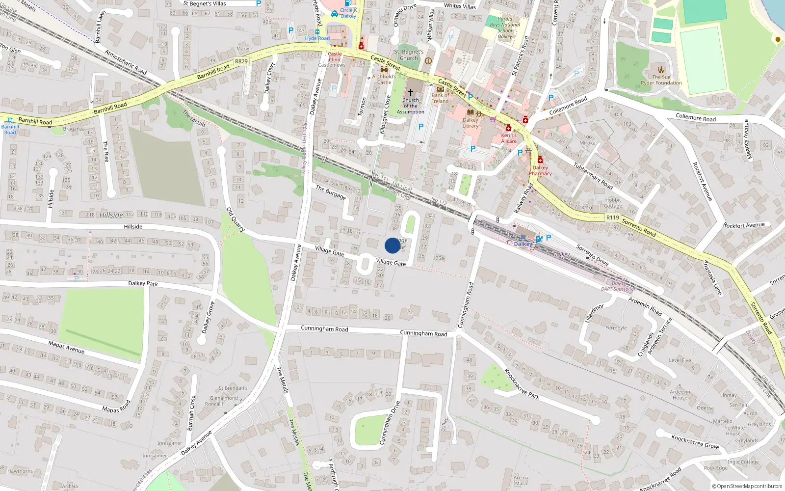 Overhead map showing the location of 40 the Village Gate, Dalkey, Dublin