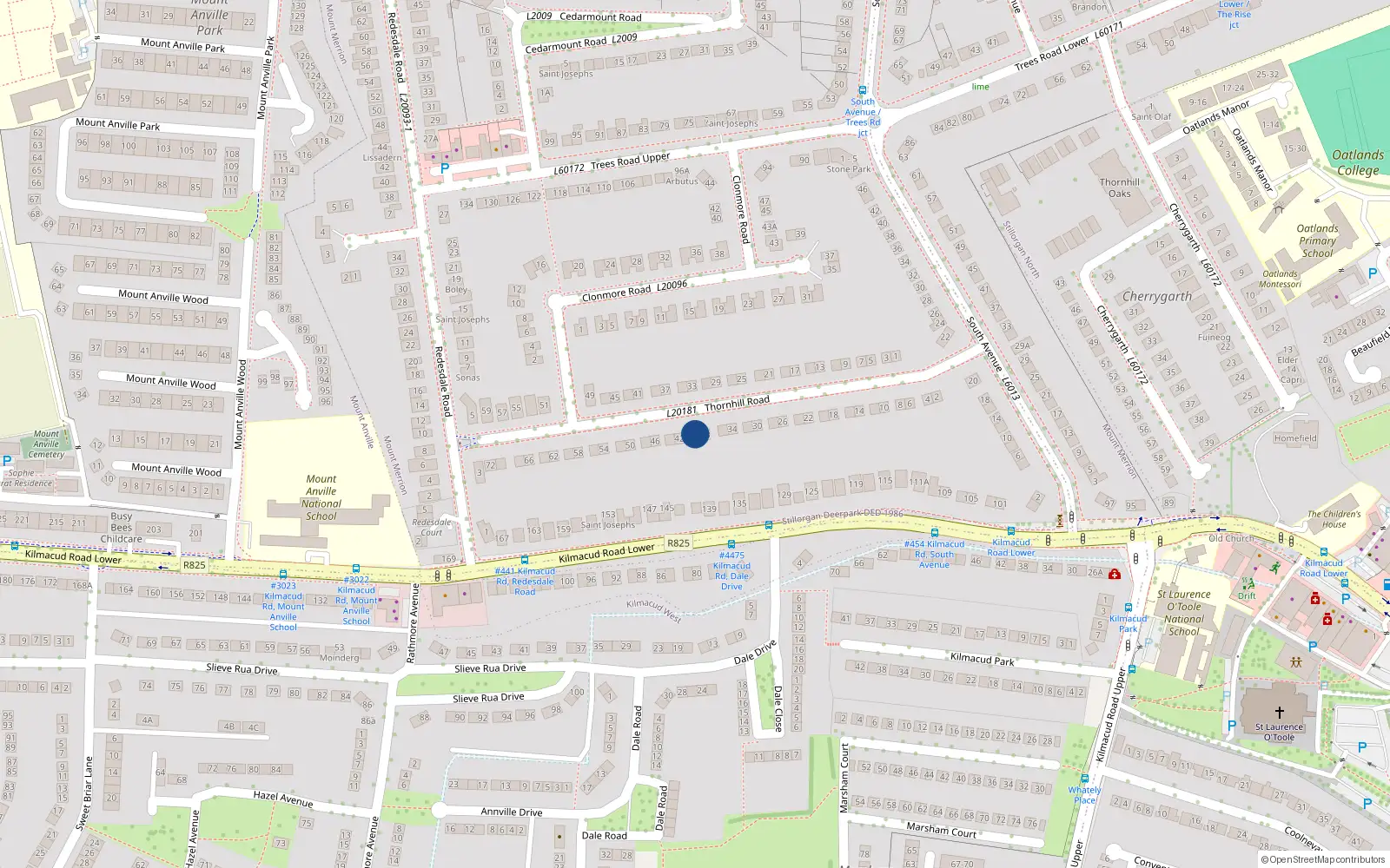 Overhead map showing the location of 40 Thornhill Road, Mount Merrion, Dublin