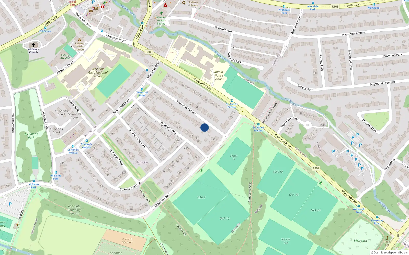 Overhead map showing the location of 40 Watermill Avenue, Dublin 5