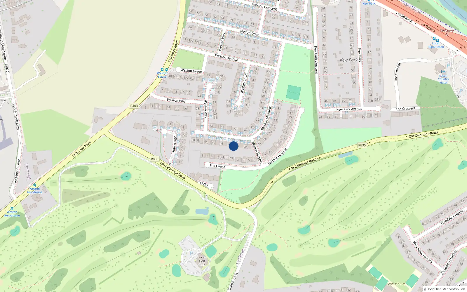 Overhead map showing the location of 40 Weston Meadow, Lucan