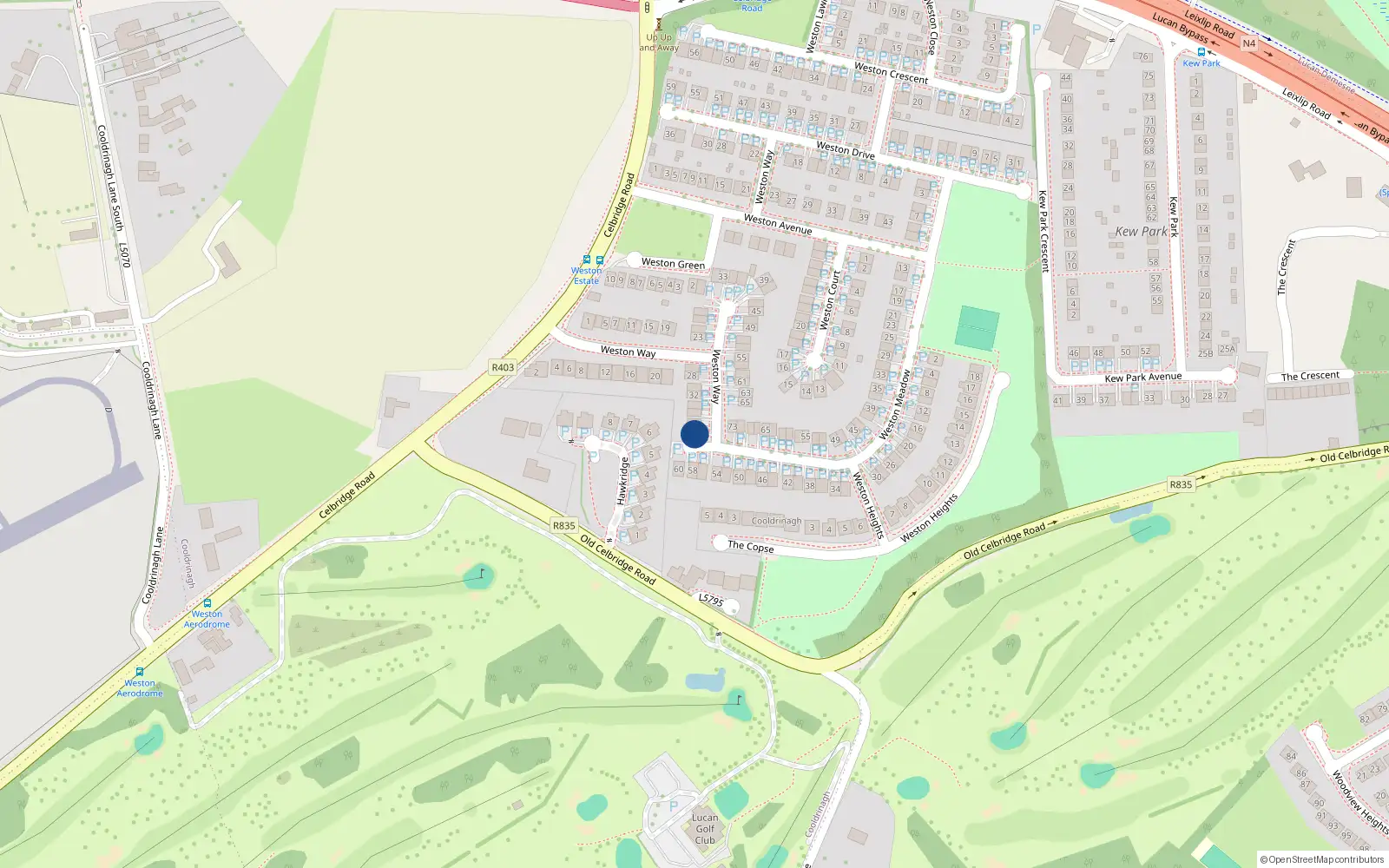 Overhead map showing the location of 40 Weston Way, Lucan