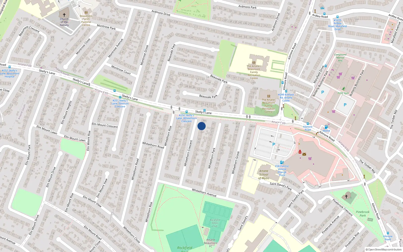 Overhead map showing the location of 40 Whitethorn Crescent, Dublin 5