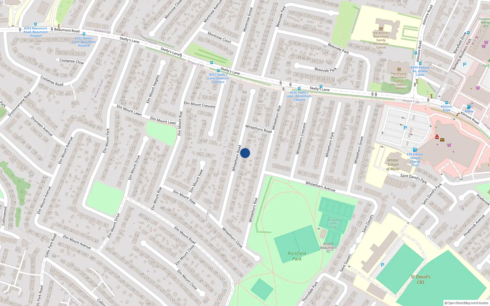 Overhead map showing the location of 40 Whitethorn Road, Artane, Dublin 5