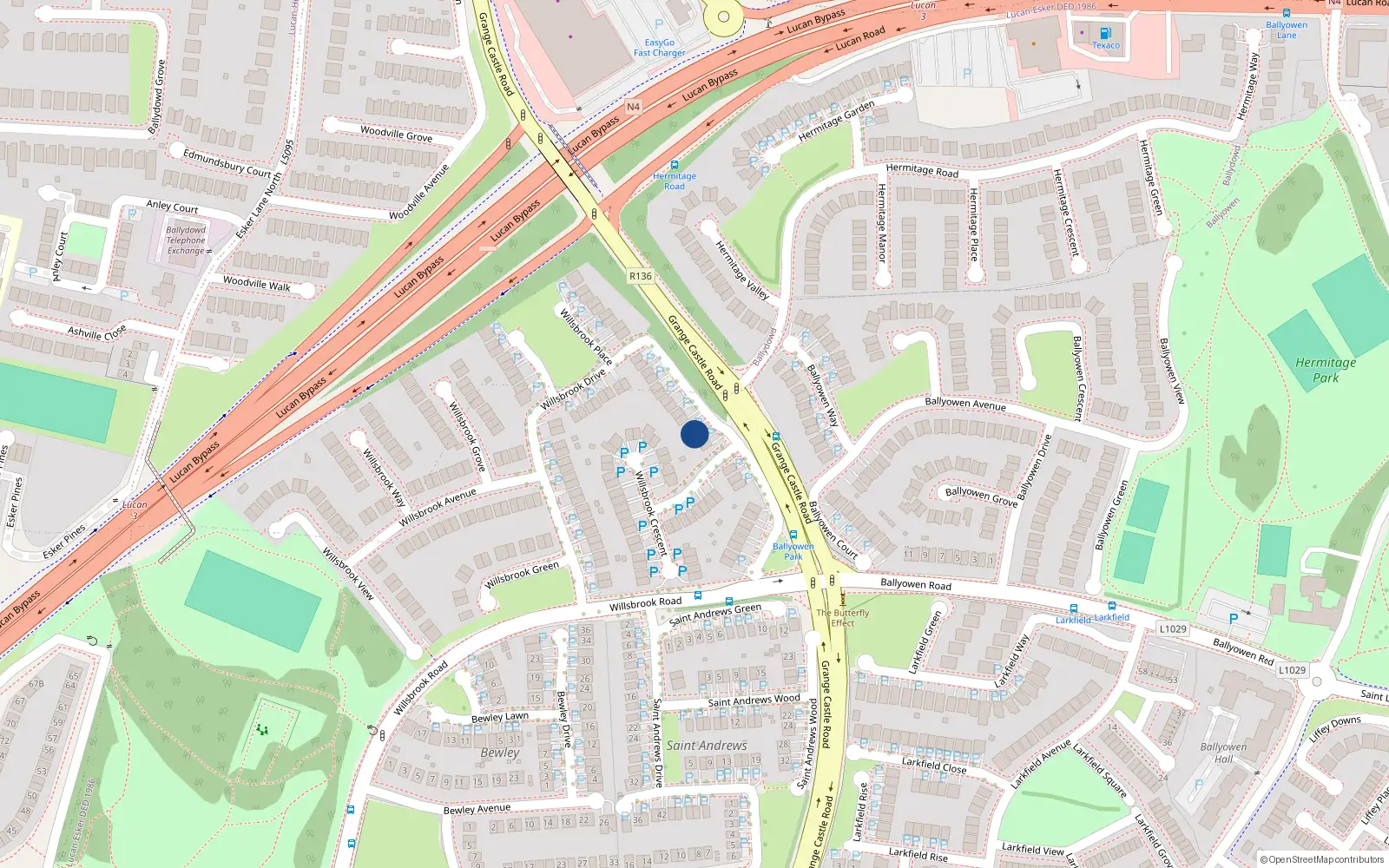 Overhead map showing the location of 40 Willsbrook Drive, Lucan, Dublin