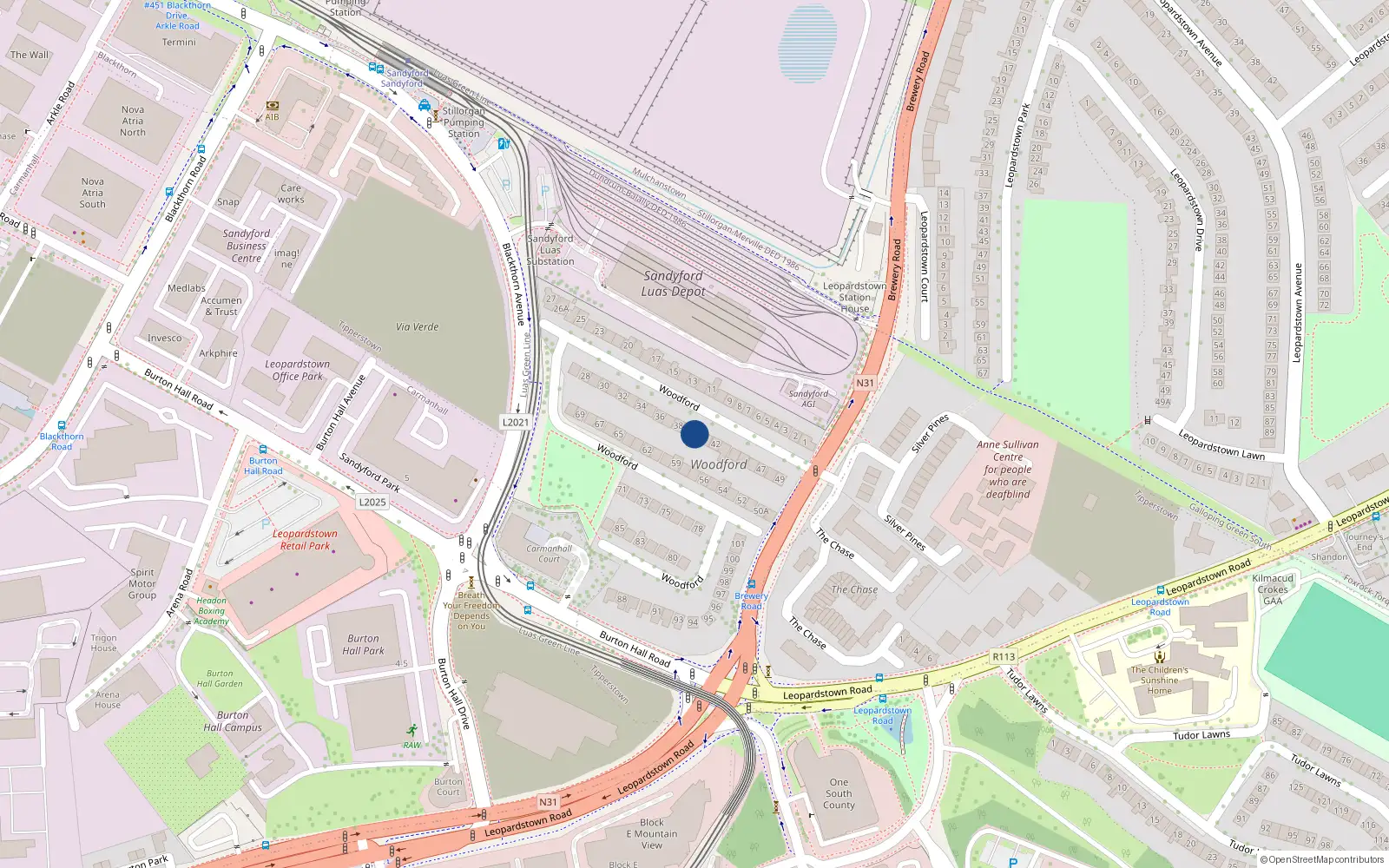 Overhead map showing the location of 40 Woodford, Brewery Road, Stillorgan