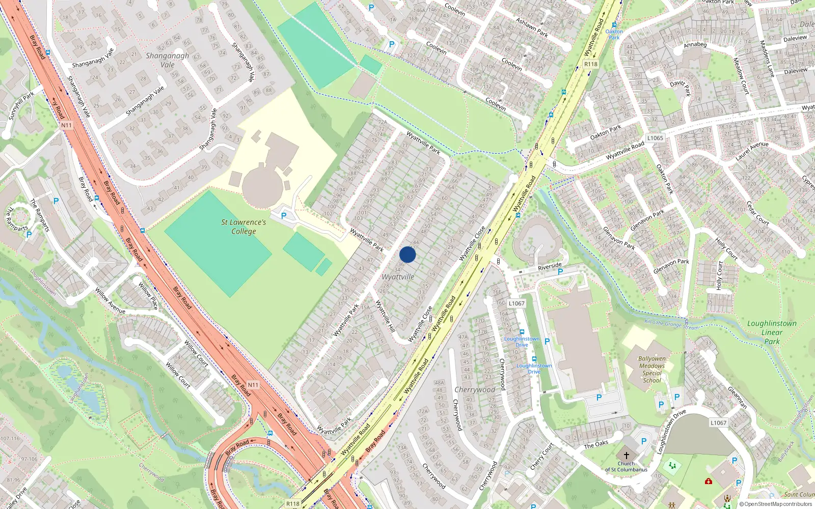 Overhead map showing the location of 40 Wyattville Park, Dublin