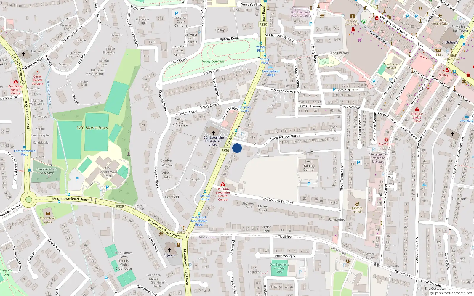 Overhead map showing the location of 40 York Road, Dublin