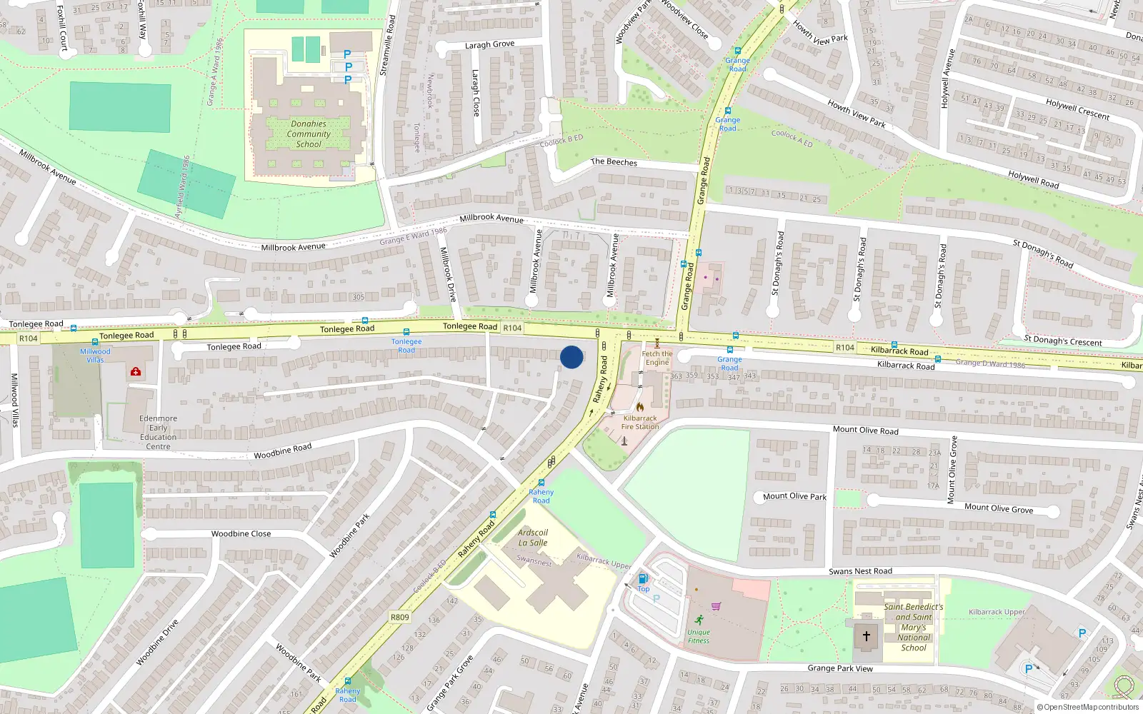 Overhead map showing the location of 400 Tonlegee Road, Raheny, Dublin