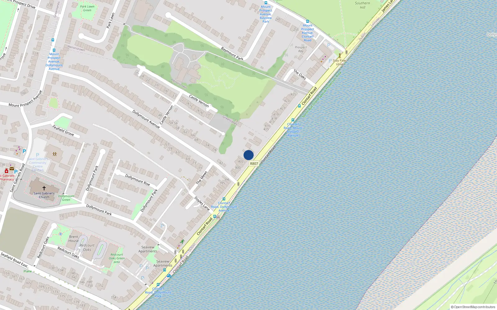 Overhead map showing the location of 405 Clontarf Road, Clontarf, Dublin 3