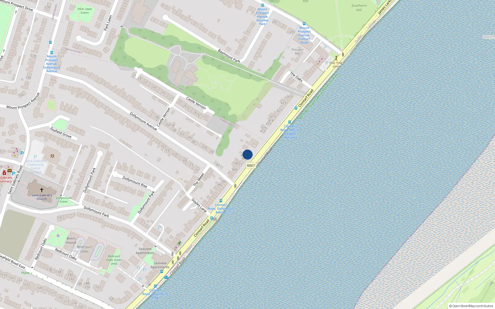 Overhead map showing the location of 406 Clontarf Road, Clontarf, Dublin 3