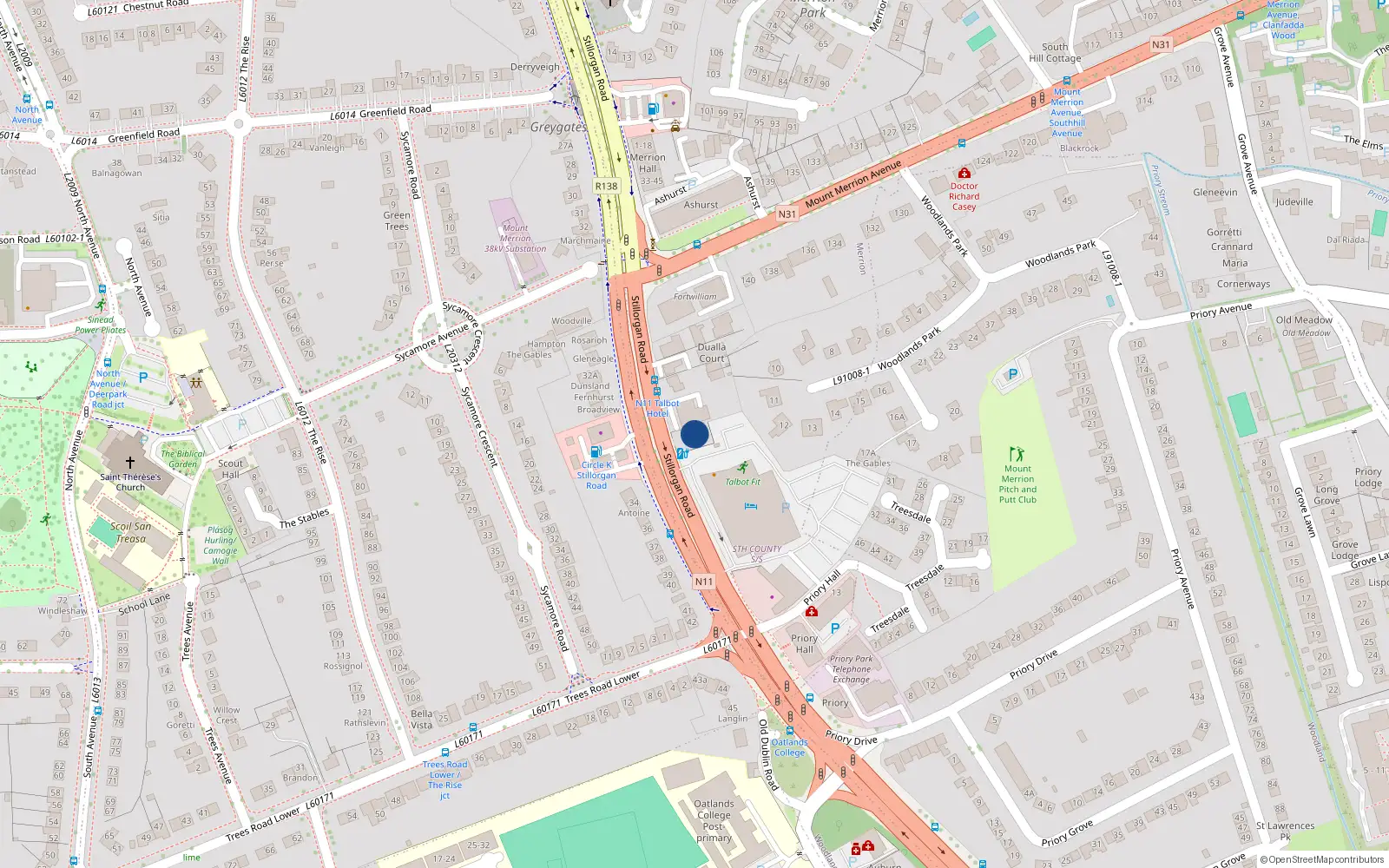 Overhead map showing the location of 409 Stillorgan Road, Blackrock