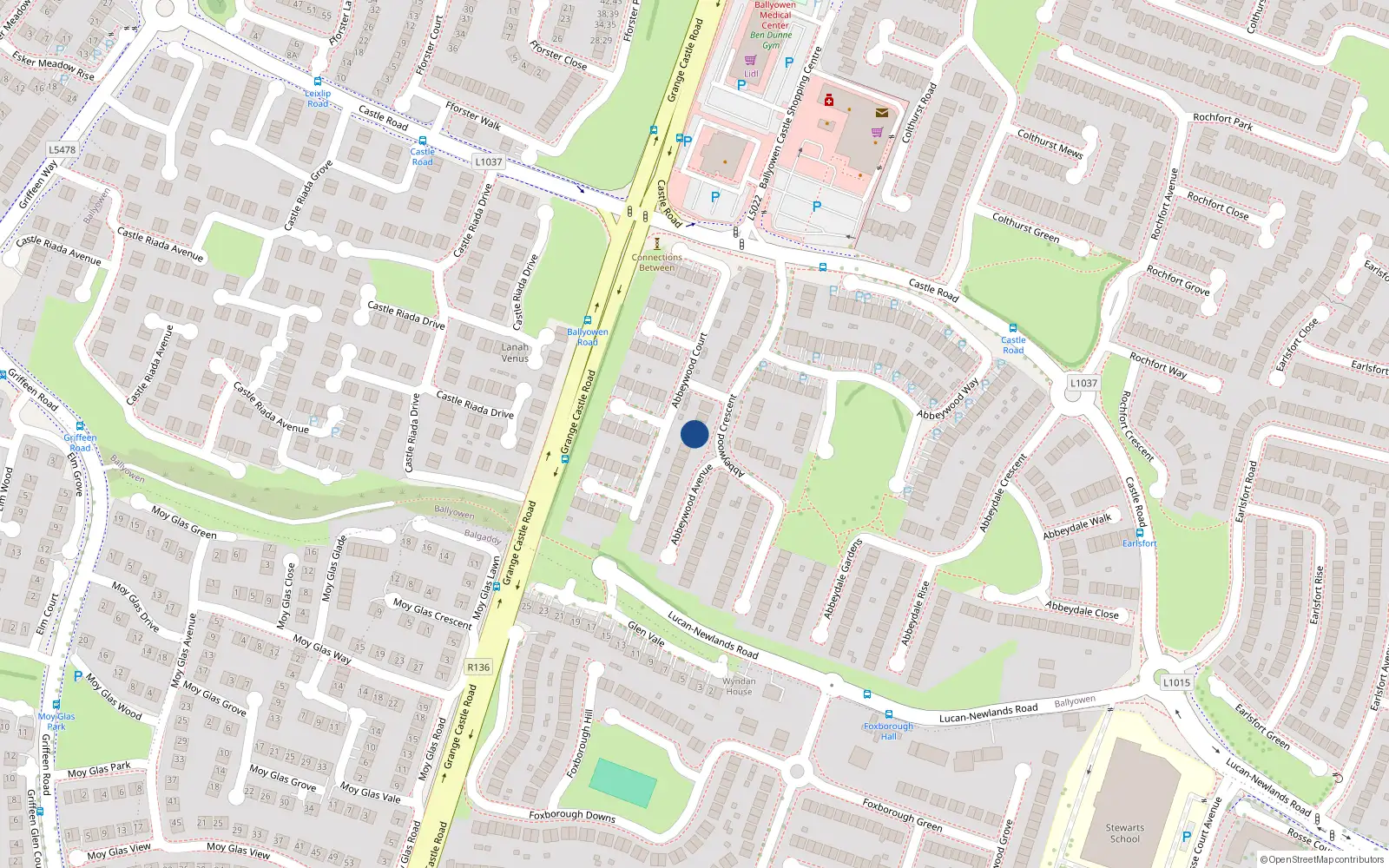 Overhead map showing the location of 41 Abbeywood Avenue, Lucan