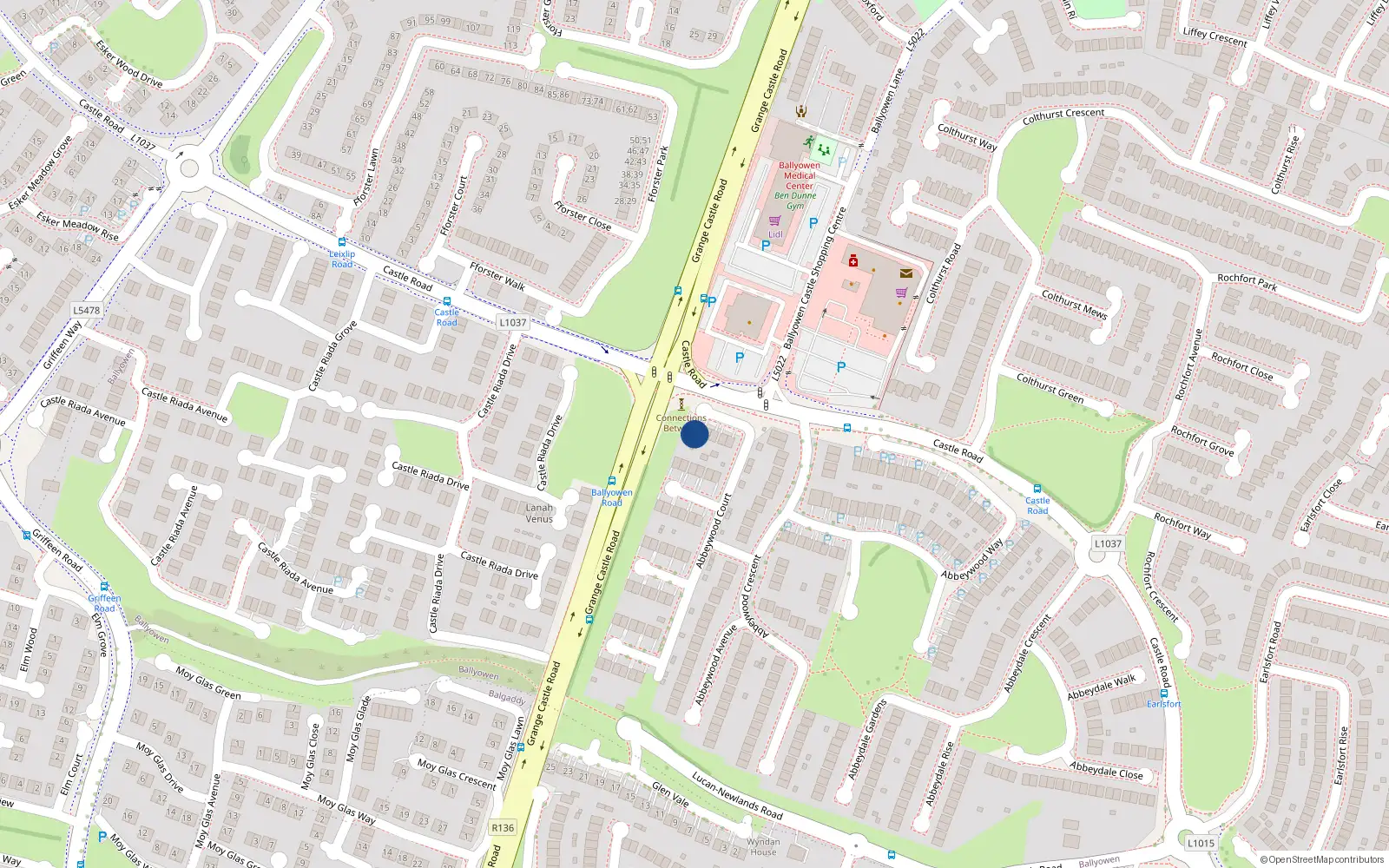 Overhead map showing the location of 41 Abbeywood Court, Lucan