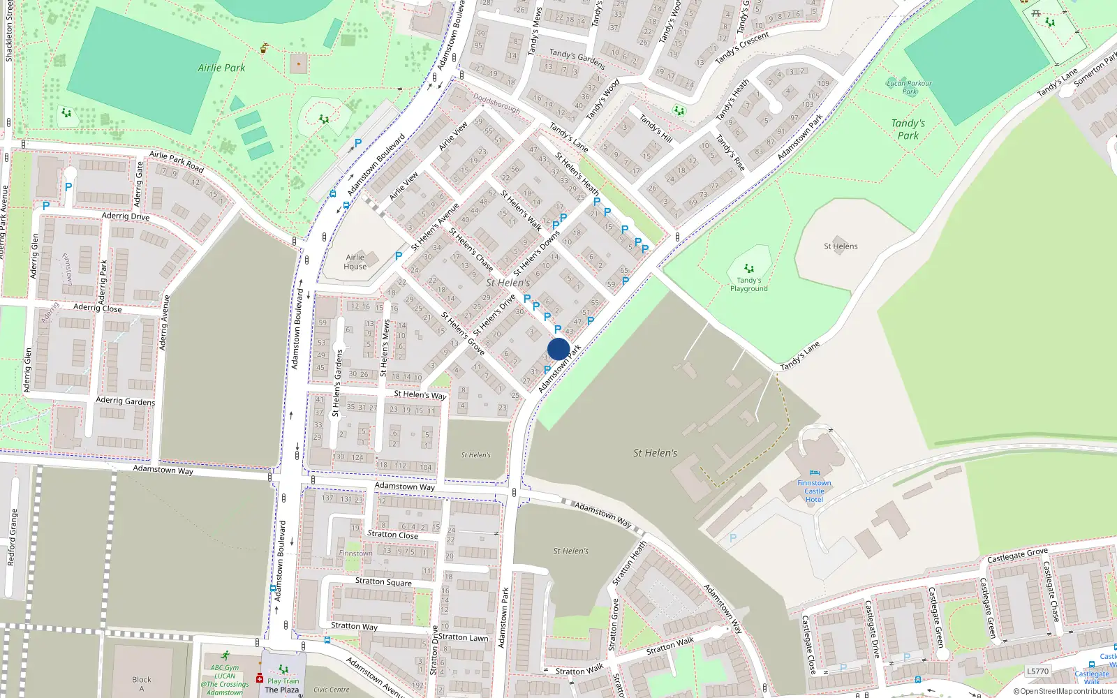 Overhead map showing the location of 41 Adamstown Park, Lucan