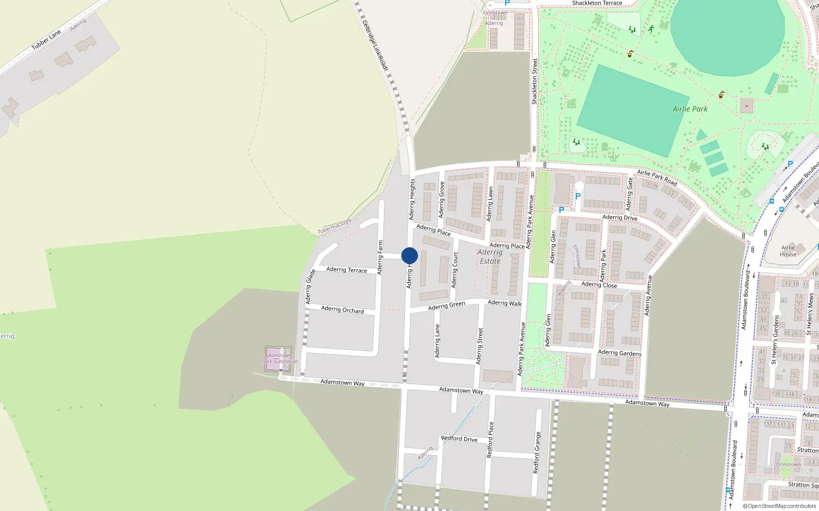 Overhead map showing the location of 41 Aderrig Heights, Aderrig