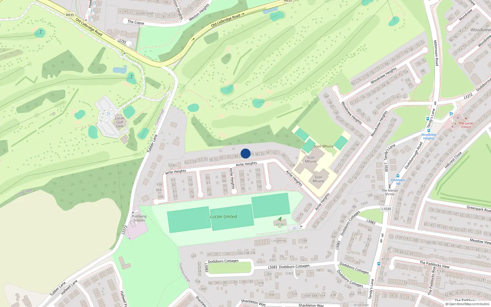 Overhead map showing the location of 41 Airlie Heights, Lucan