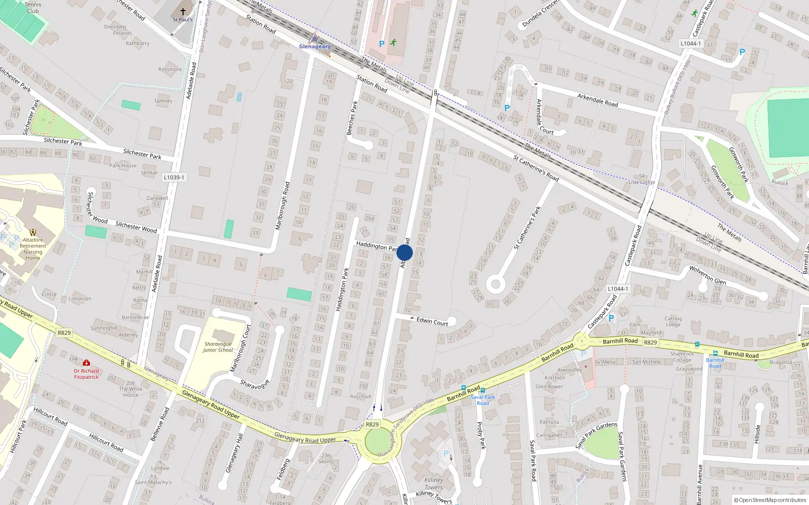 Overhead map showing the location of 41 Albert Road, Sandycove