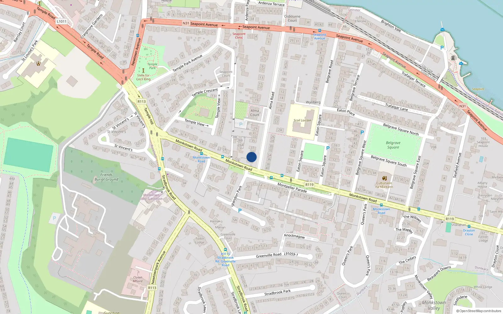 Overhead map showing the location of 41 Alma Road, Dublin