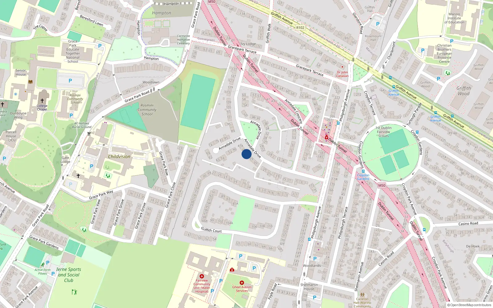 Overhead map showing the location of 41 Annadale Drive, Dublin 9