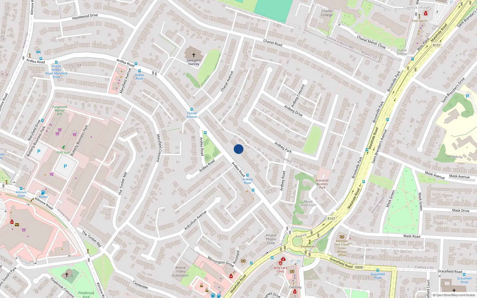 Overhead map showing the location of 41 Ardlea Road, Artane, Dublin 5