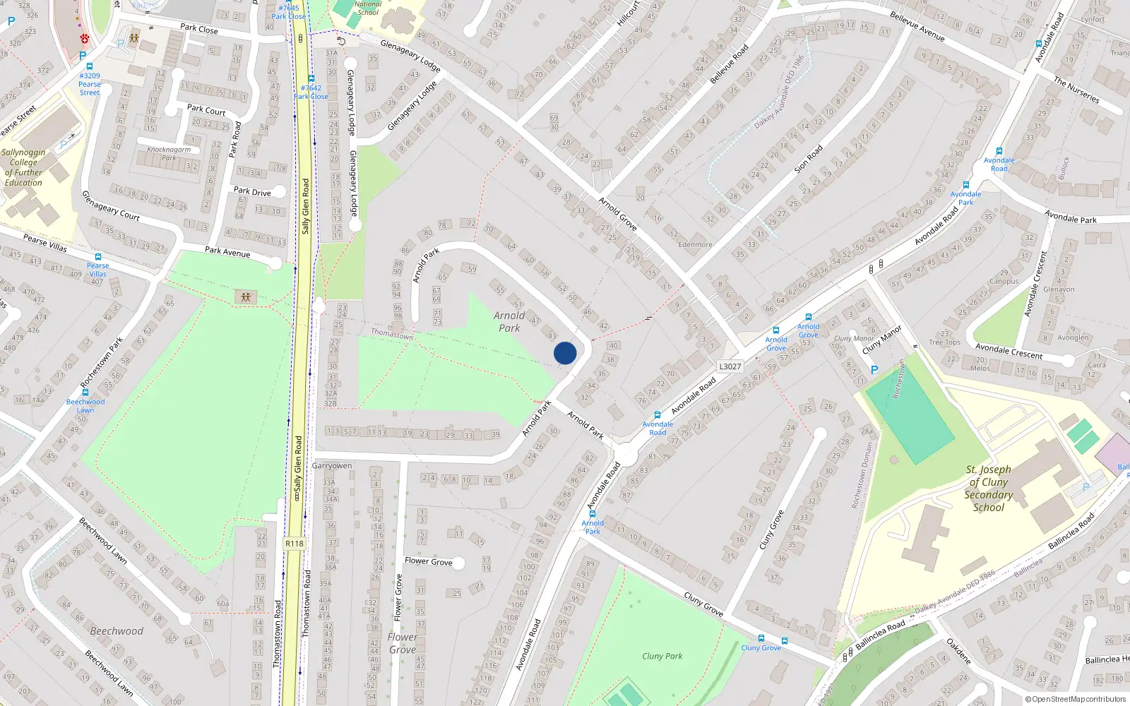 Overhead map showing the location of 41 Arnold Park, Co Dublin