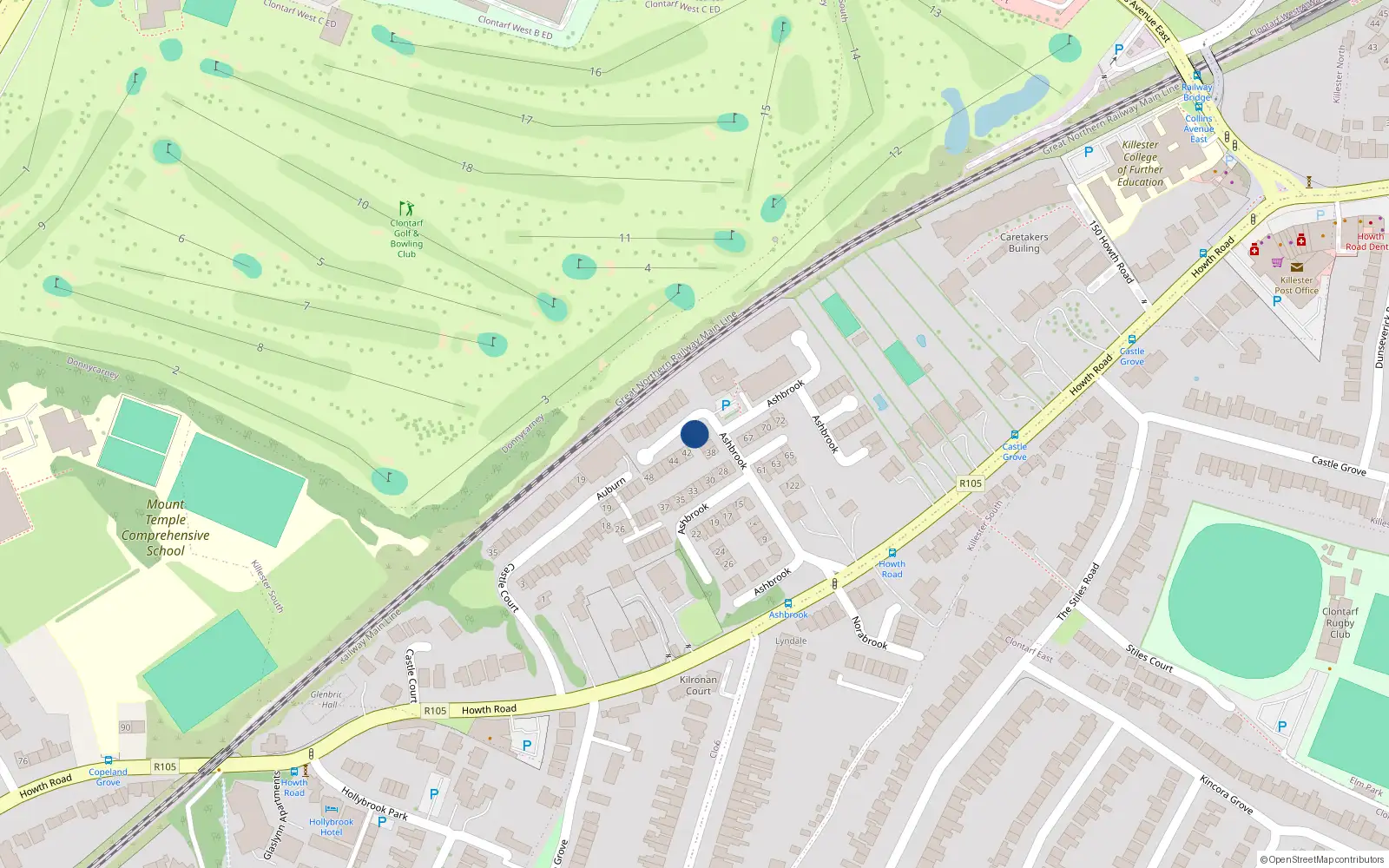 Overhead map showing the location of 41 Ashbrook, Howth Road, Clontarf