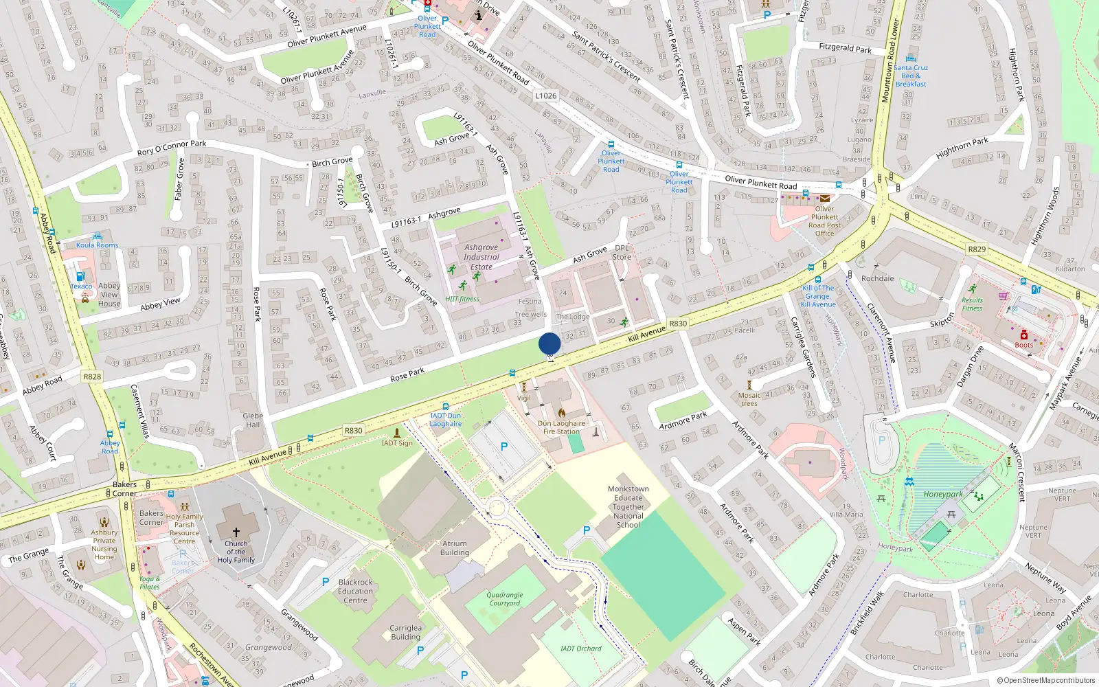 Overhead map showing the location of 41 Ashgrove, Dun Laoghaire