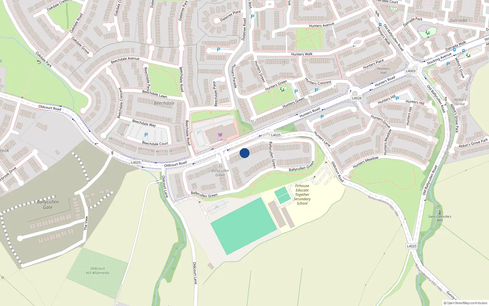 Overhead map showing the location of 41 Ballycullen Green, Dublin 24