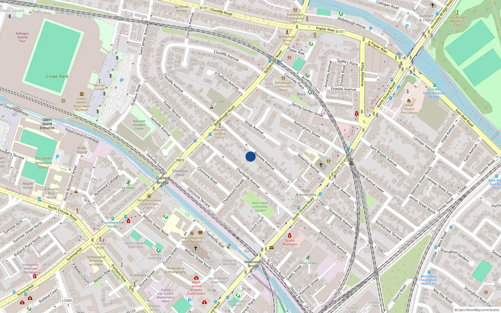 Overhead map showing the location of 41 Bayview Avenue, North Strand, Dublin 3