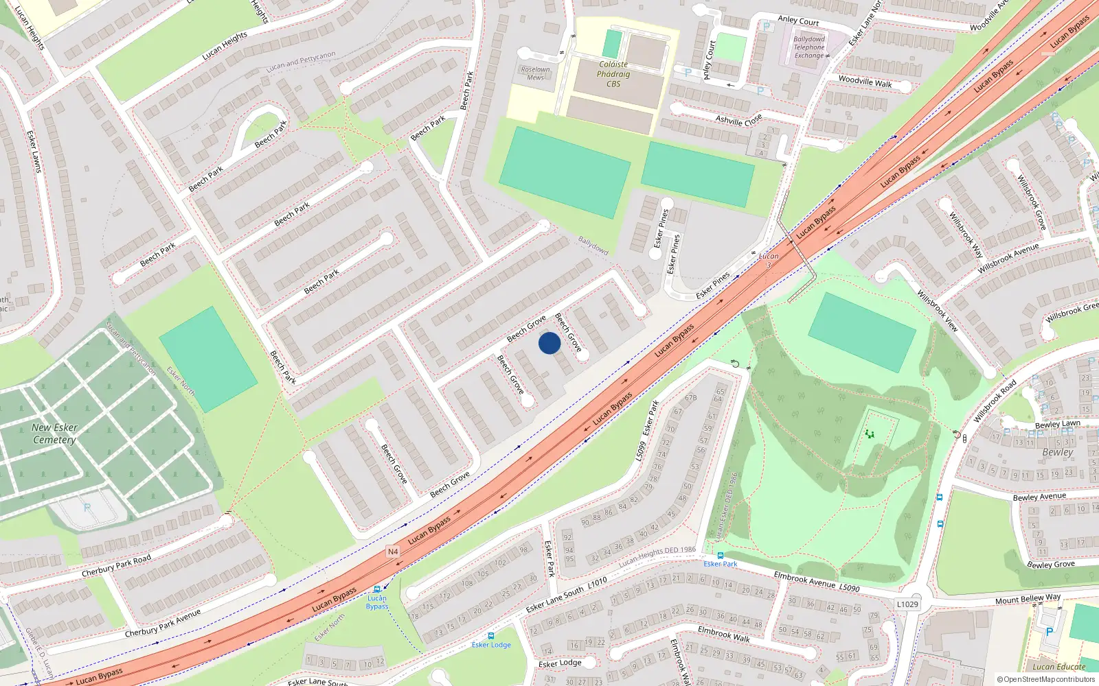 Overhead map showing the location of 41 Beech Grove, Lucan, Dublin