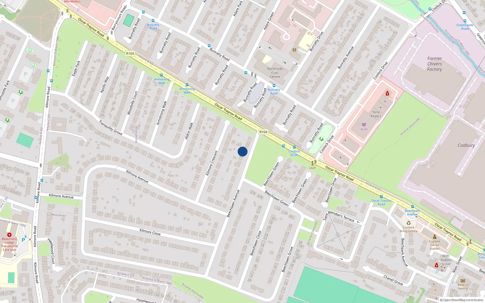 Overhead map showing the location of 41 Beechlawn Avenue, Artane, Dublin 5
