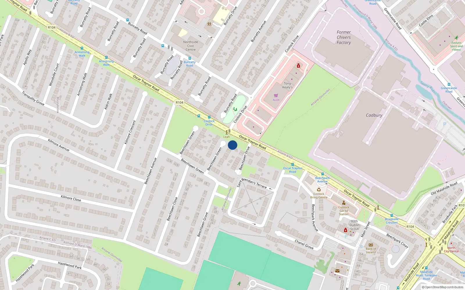 Overhead map showing the location of 41 Beechlawn Green, Dublin 5