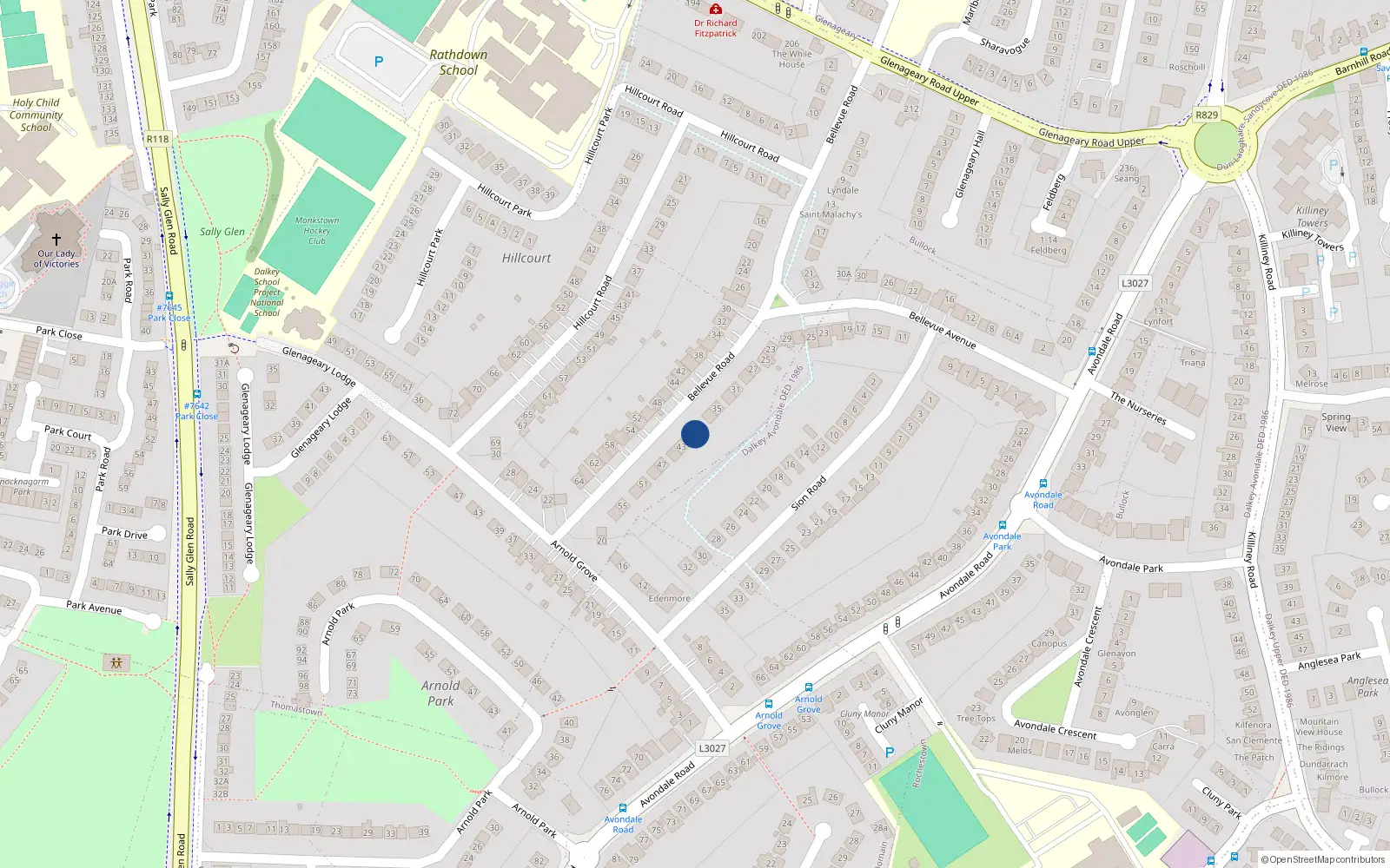 Overhead map showing the location of 41 Bellevue Road, Dublin