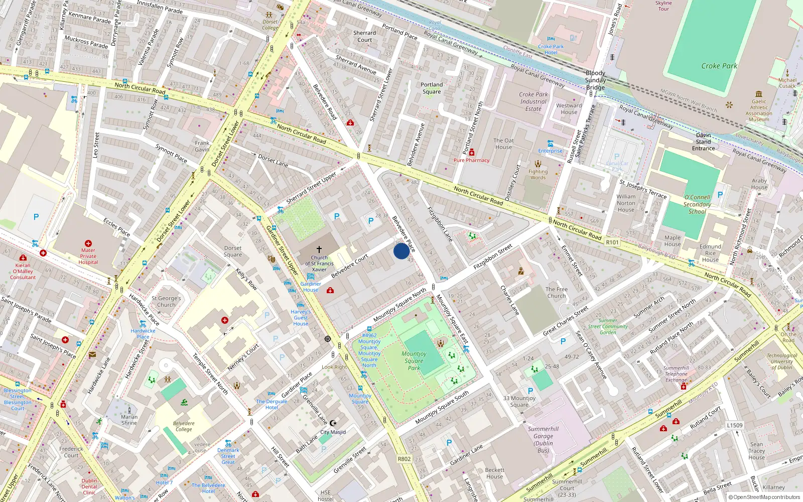 Overhead map showing the location of 41 Belvedere Place, Dublin 1