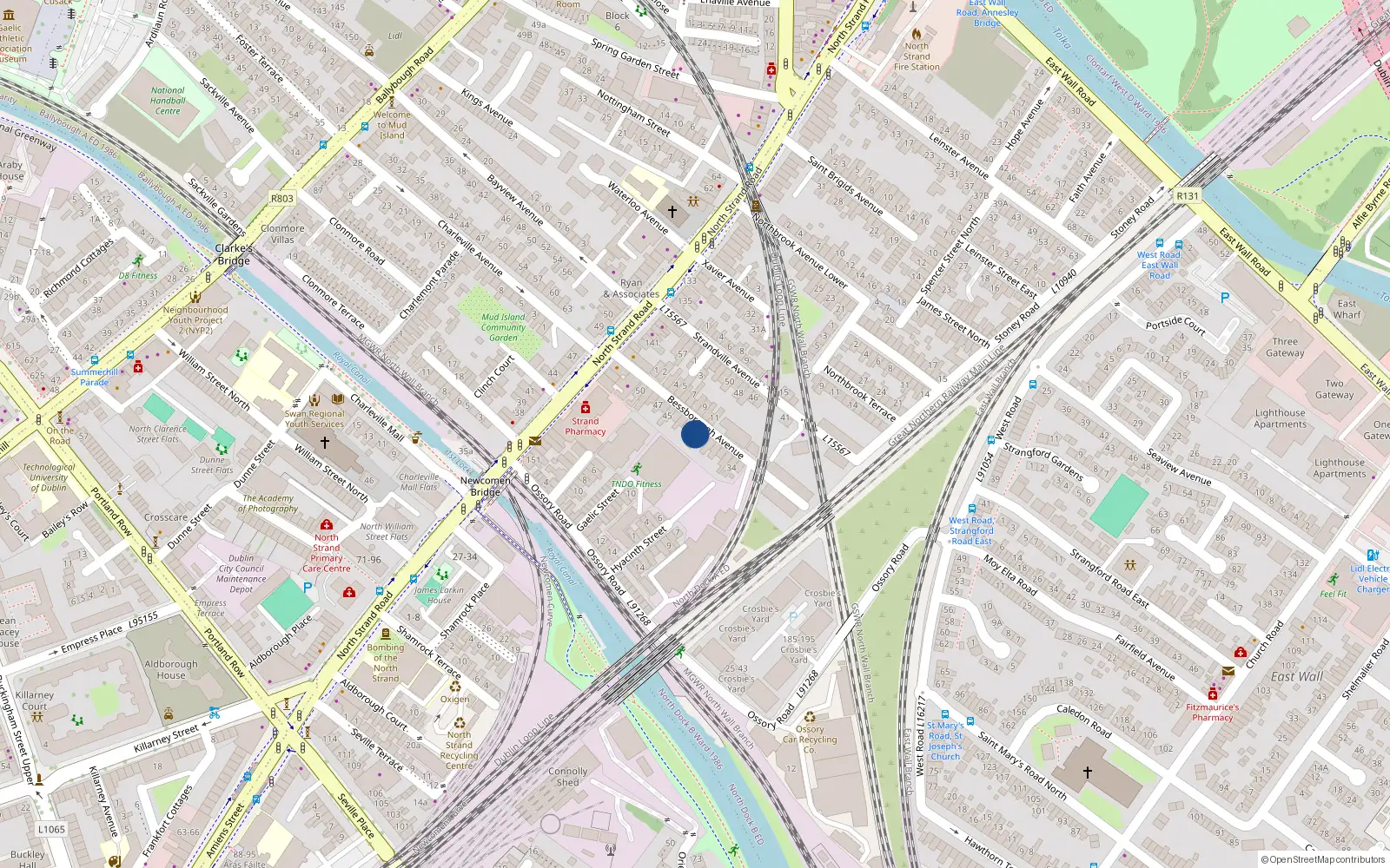 Overhead map showing the location of 41 Bessborough Avenue, North Strand, Dublin 3