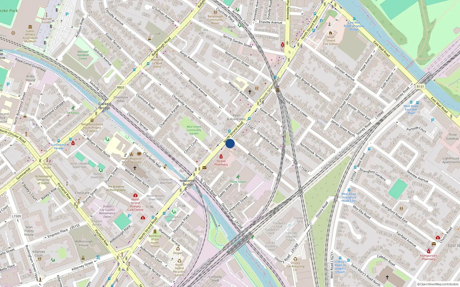 Overhead map showing the location of 41 Bessborough Avenue, Dublin