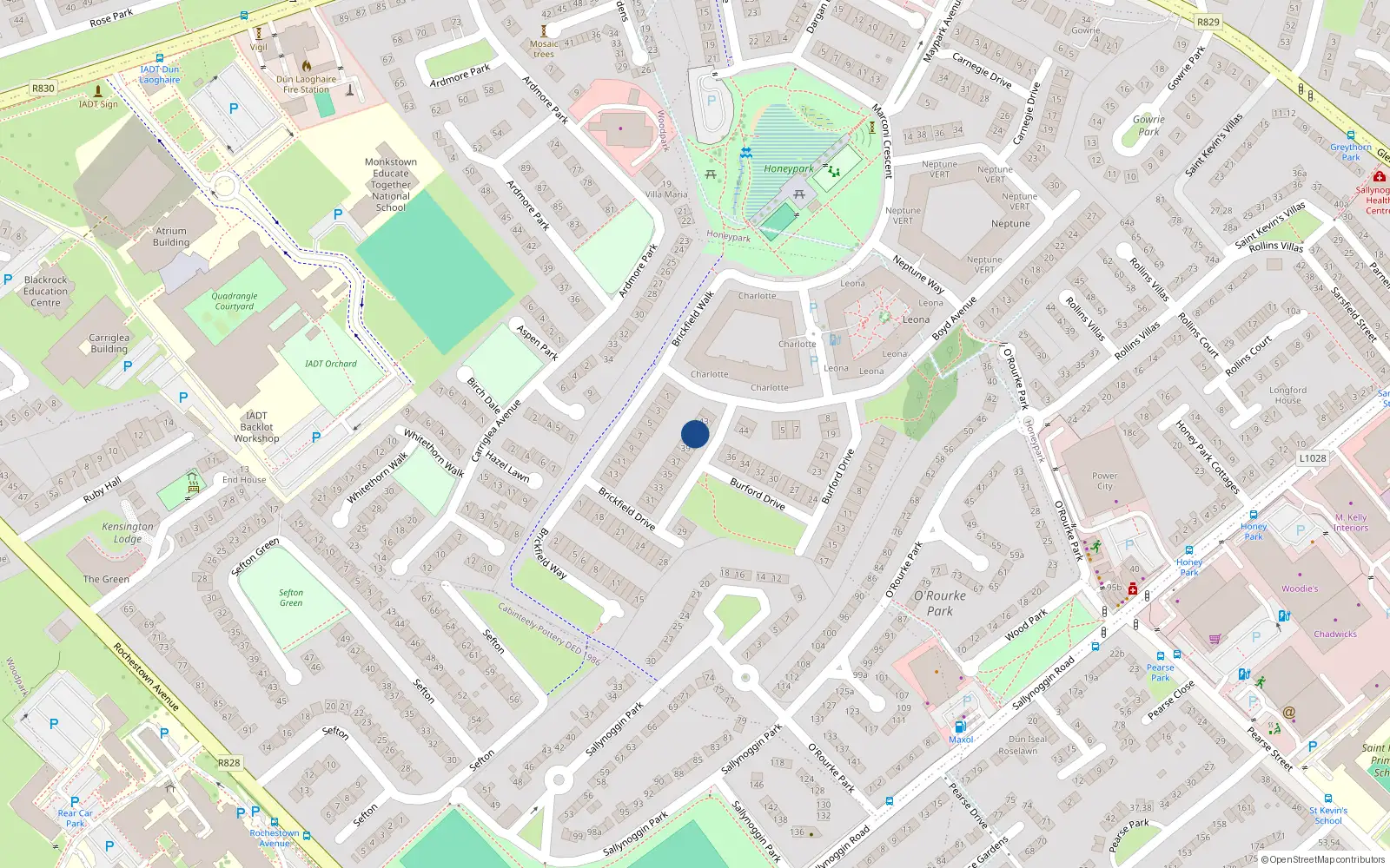 Overhead map showing the location of 41 Brickfield Drive, Dunlaoghaire