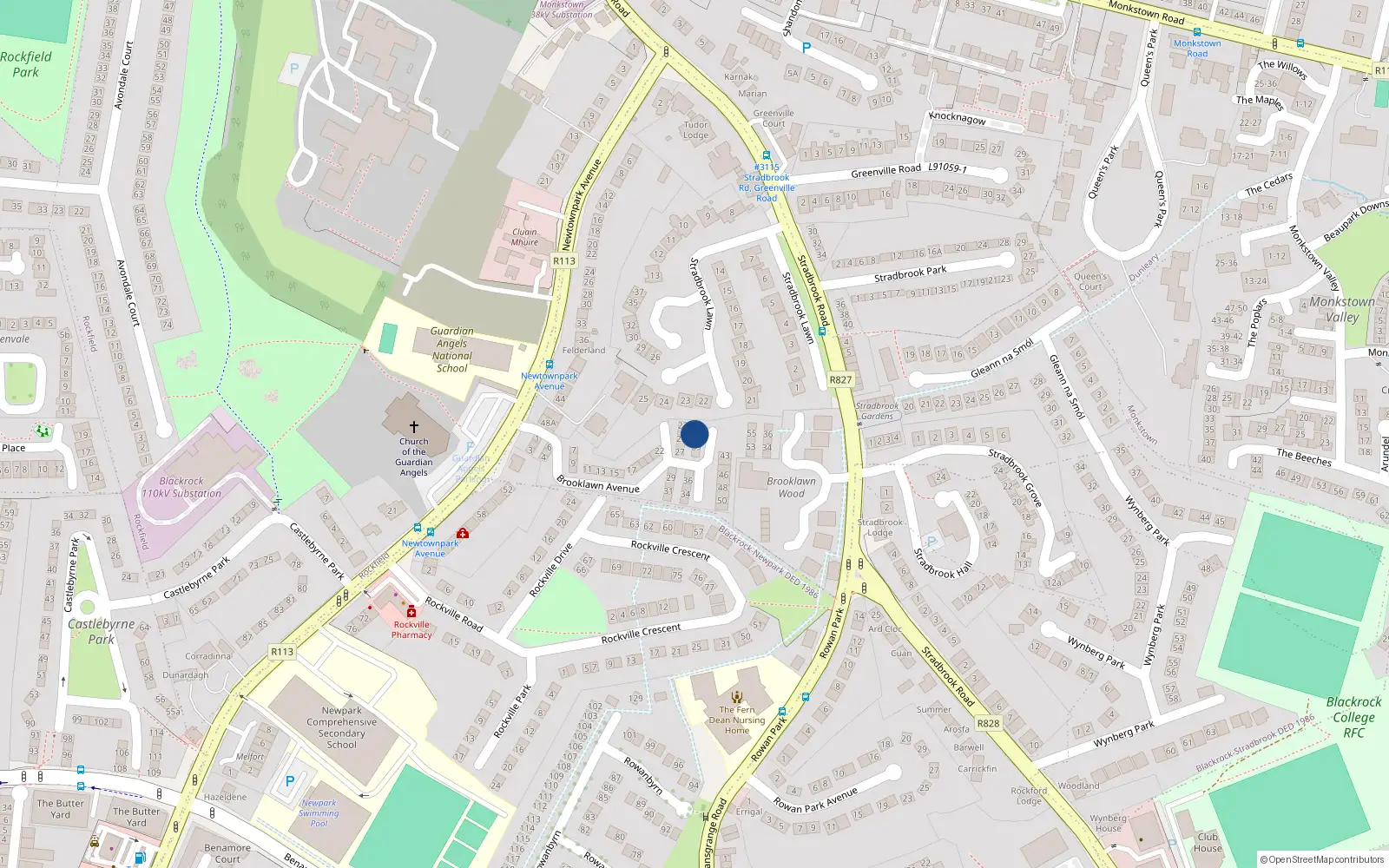 Overhead map showing the location of 41 Brooklawn Avenue, Blackrock