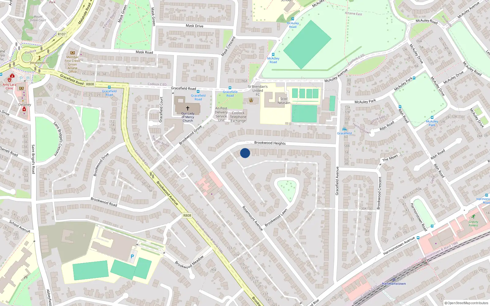 Overhead map showing the location of 41 Brookwood Heights, Dublin 5