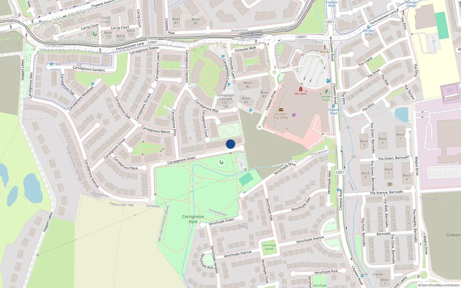 Overhead map showing the location of 41 Carrigmore Green, Dublin