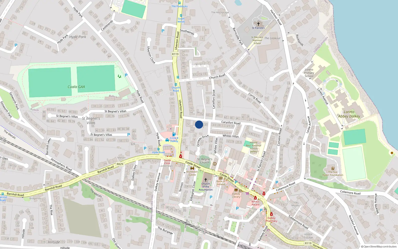 Overhead map showing the location of 41 Carysfort Road, Dalkey, Co. Dublin