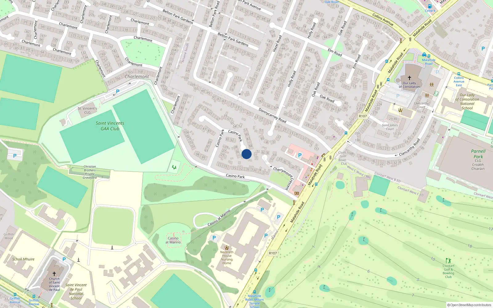 Overhead map showing the location of 41 Casino Park, Marino, Dublin 3