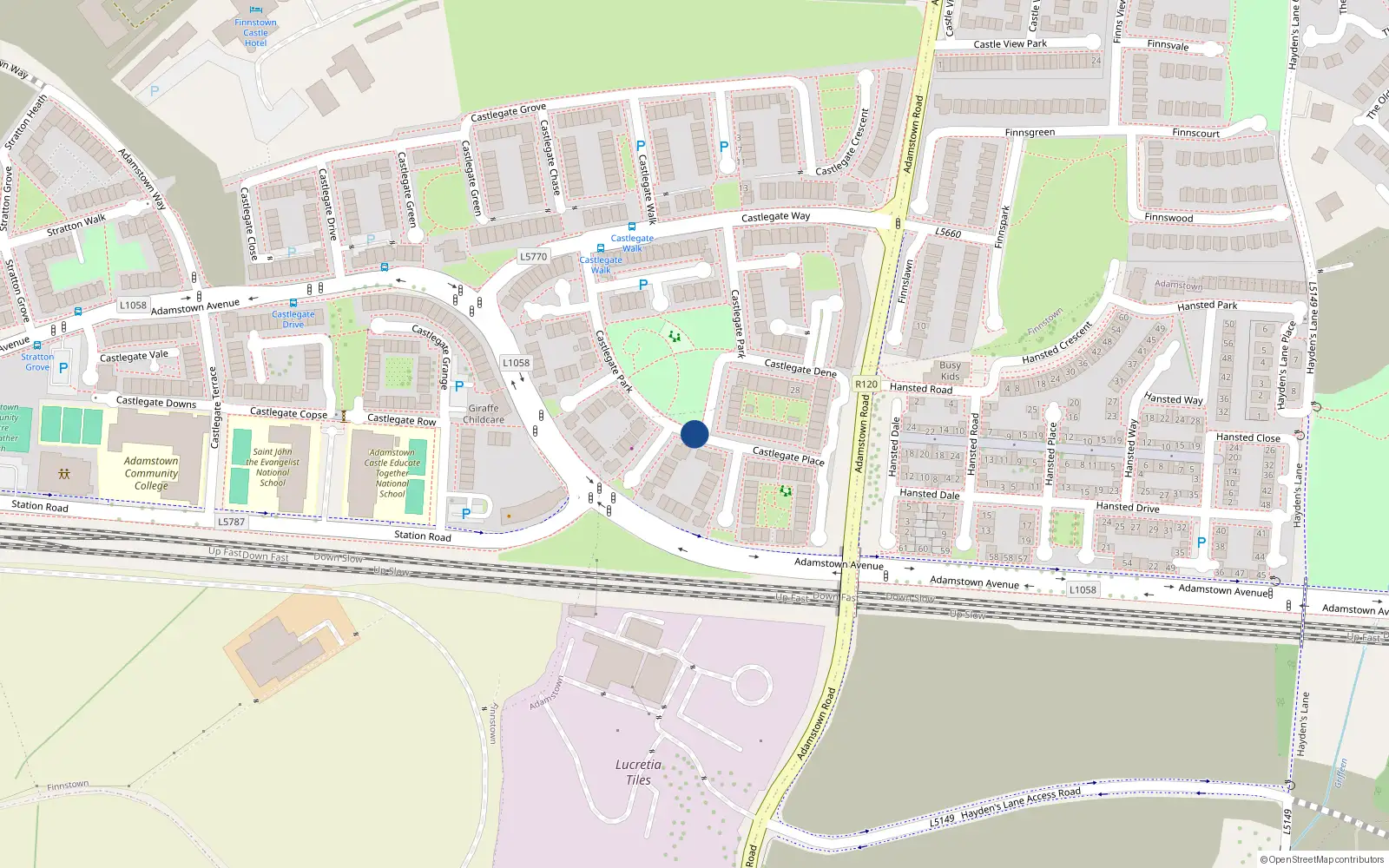 Overhead map showing the location of 41 Castlegate Park, Lucan