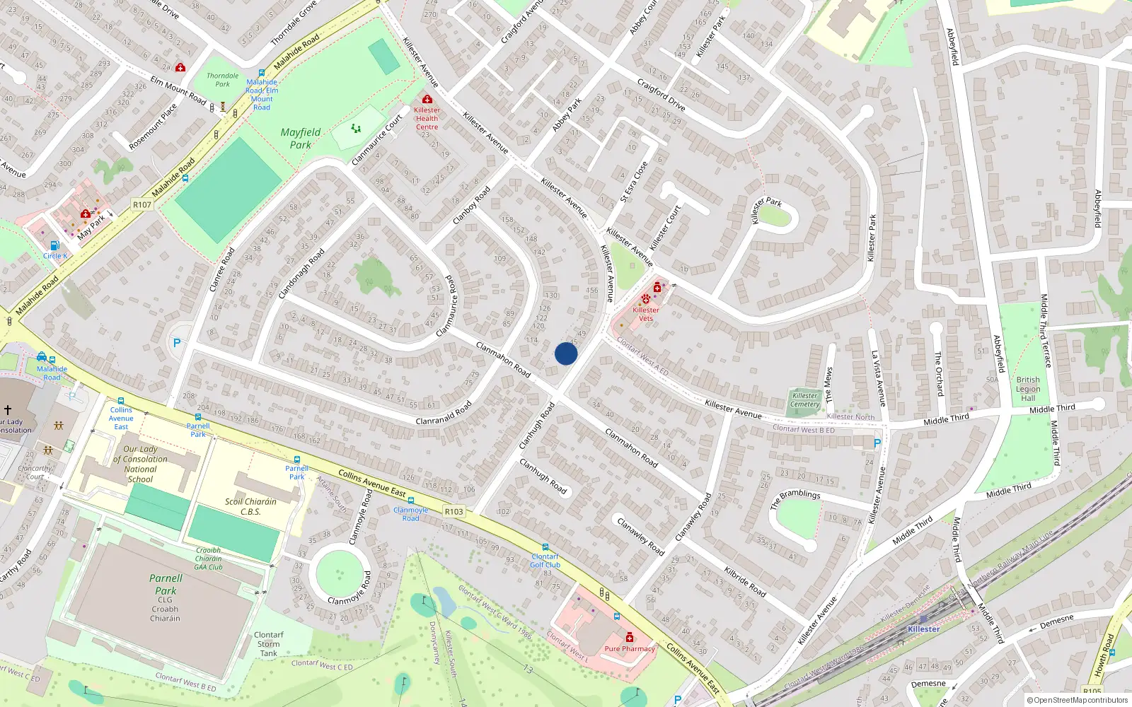 Overhead map showing the location of 41 Clanhugh Road, Donneycarney, Dublin 5