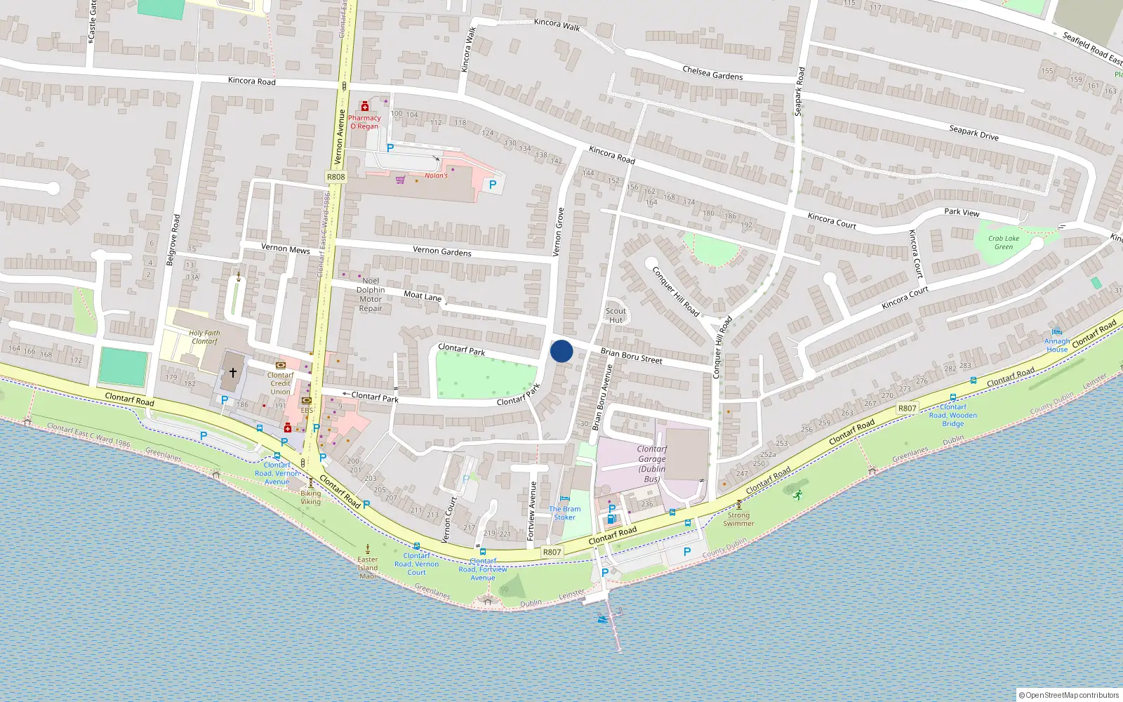 Overhead map showing the location of 41 Clontarf Park, Clontarf, Dublin