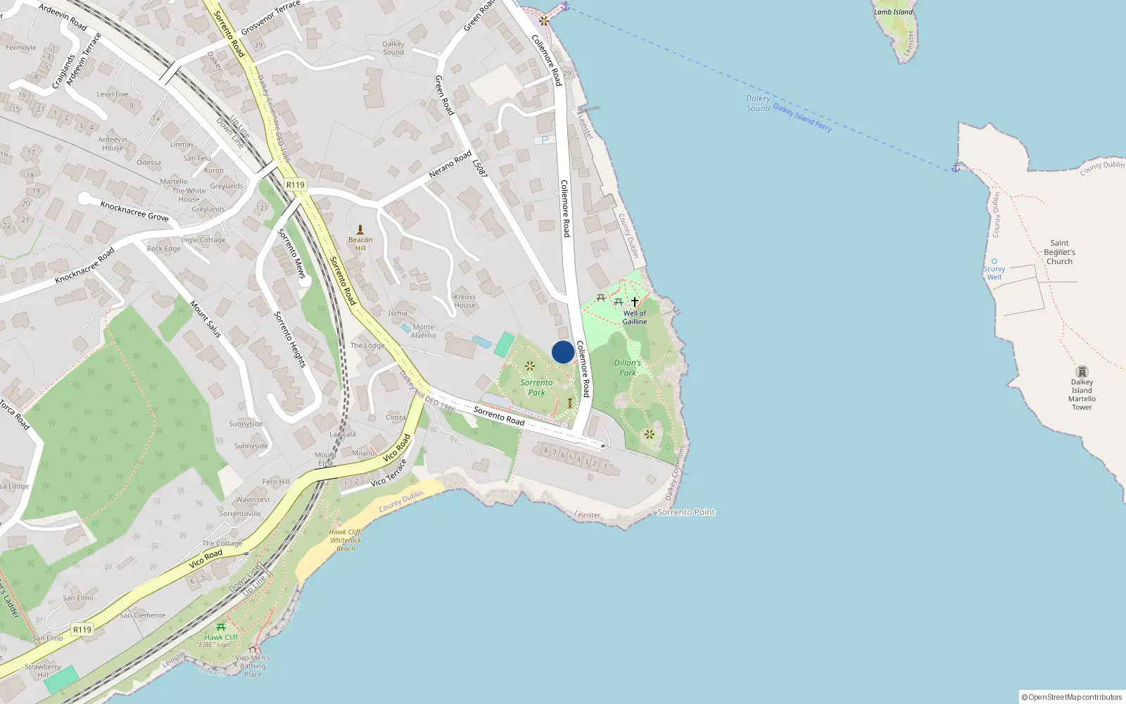 Overhead map showing the location of 41 Coliemore Road, Dalkey, Co Dublin