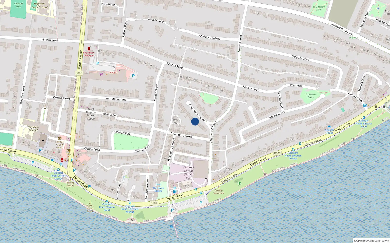 Overhead map showing the location of 41 Conquer Hill Road, Clontarf, Dublin 3