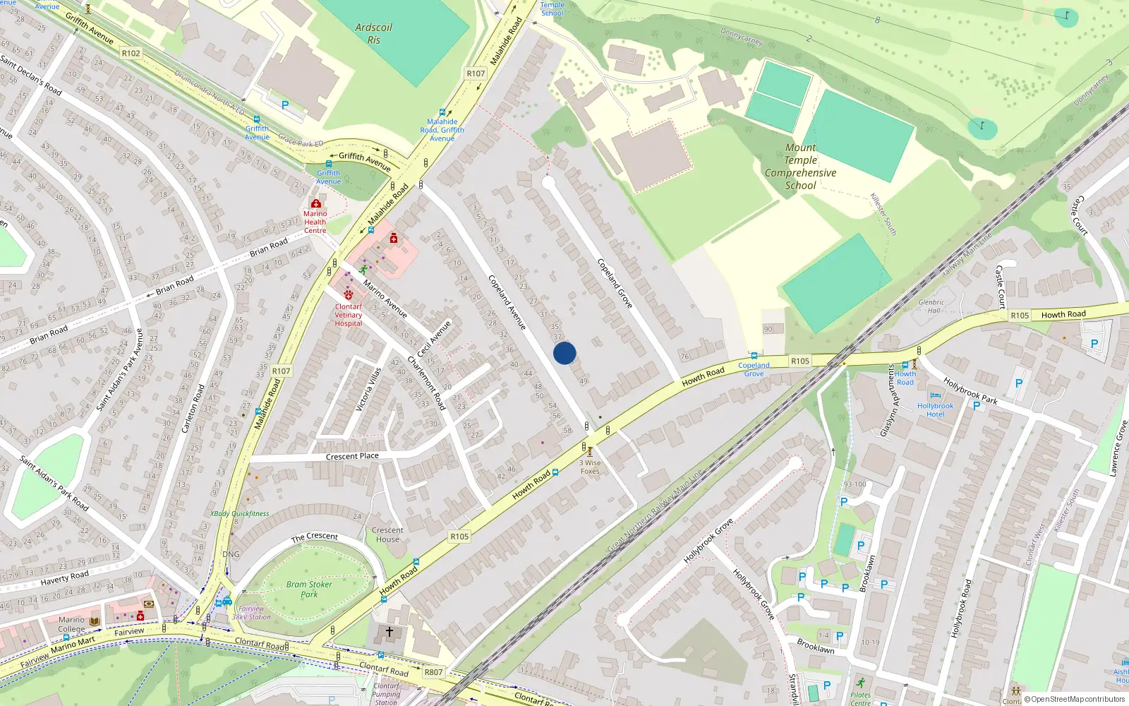Overhead map showing the location of 41 Copeland Avenue, Clontarf, Dublin 3