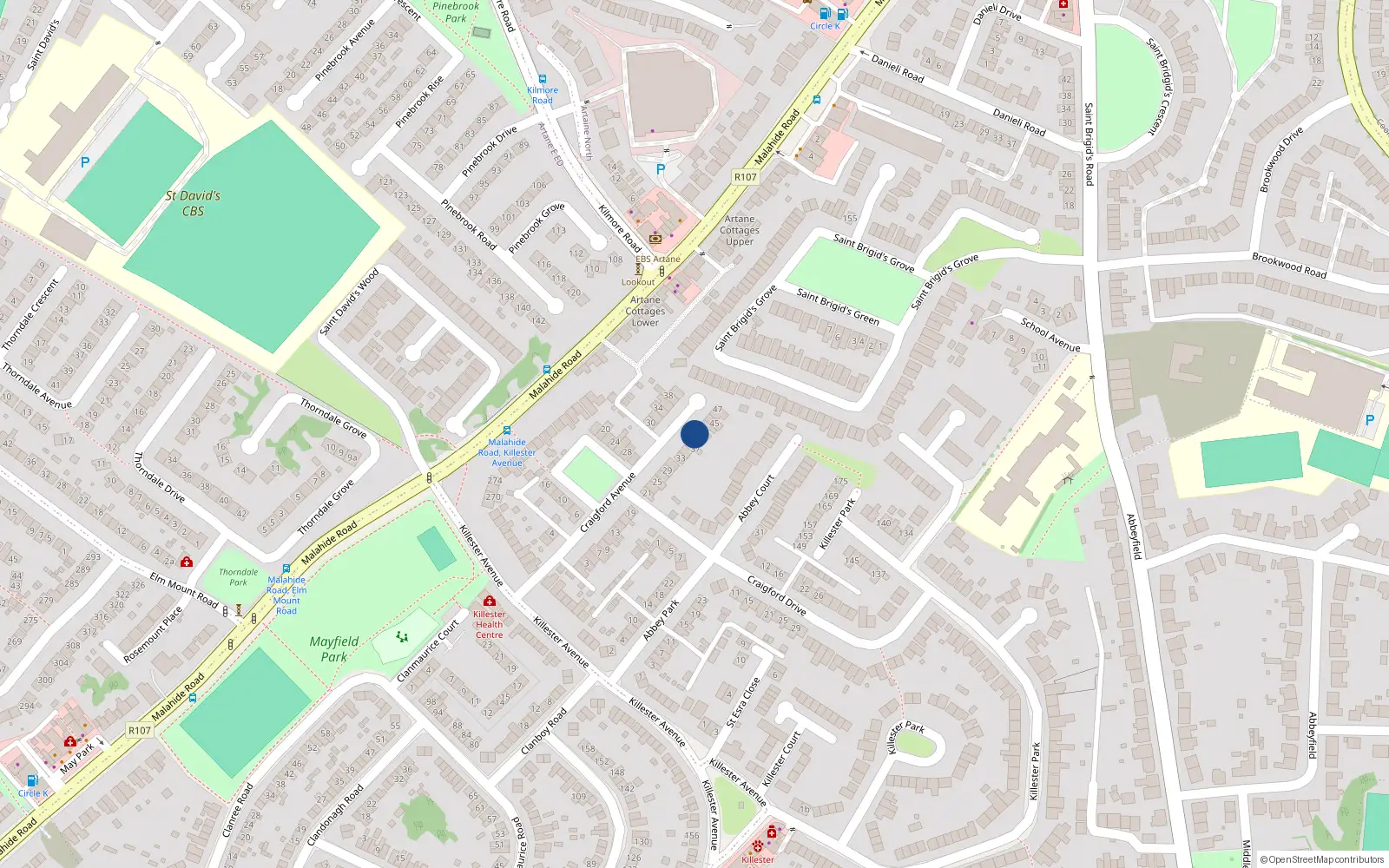 Overhead map showing the location of 41 Craigford Avenue, Dublin 5