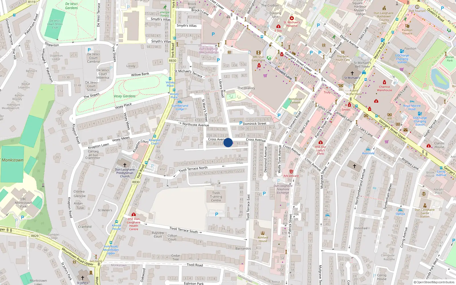 Overhead map showing the location of 41 Cross Avenue, Dublin